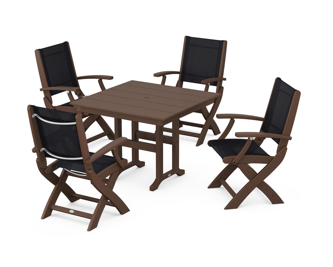 POLYWOOD® Coastal Folding Chair 5-Piece Farmhouse Dining Set