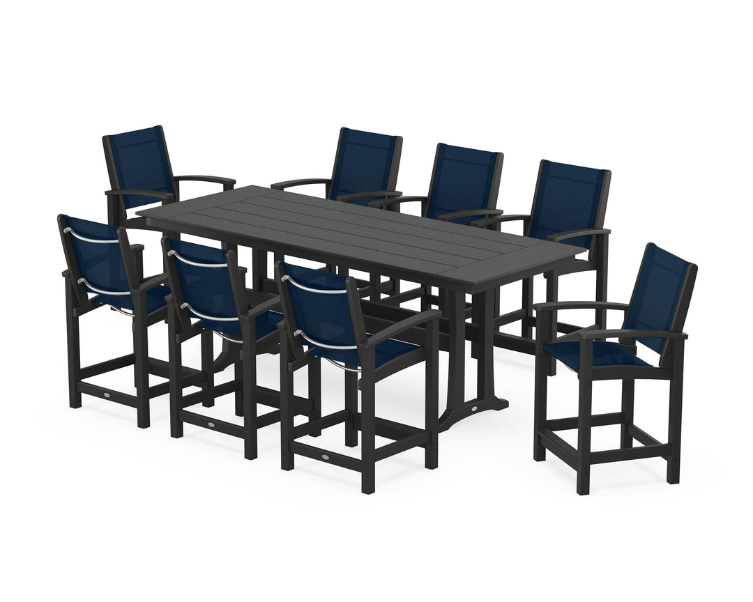 POLYWOOD® Coastal 9-Piece Farmhouse Counter Set with Trestle Legs