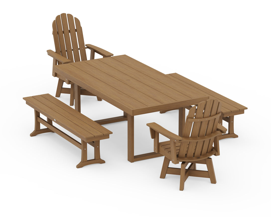 POLYWOOD® Vineyard Curveback Adirondack Swivel Chair 5-Piece Dining Set with Benches
