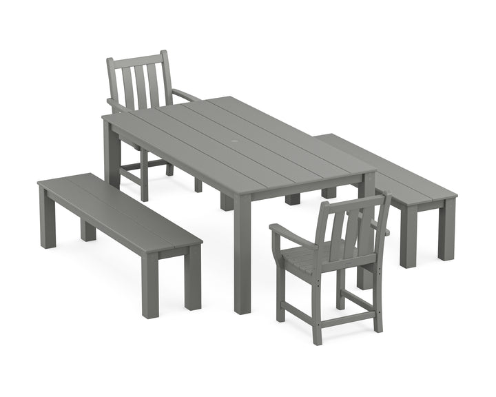 POLYWOOD® Traditional Garden 5-Piece Parsons Dining Set with Benches