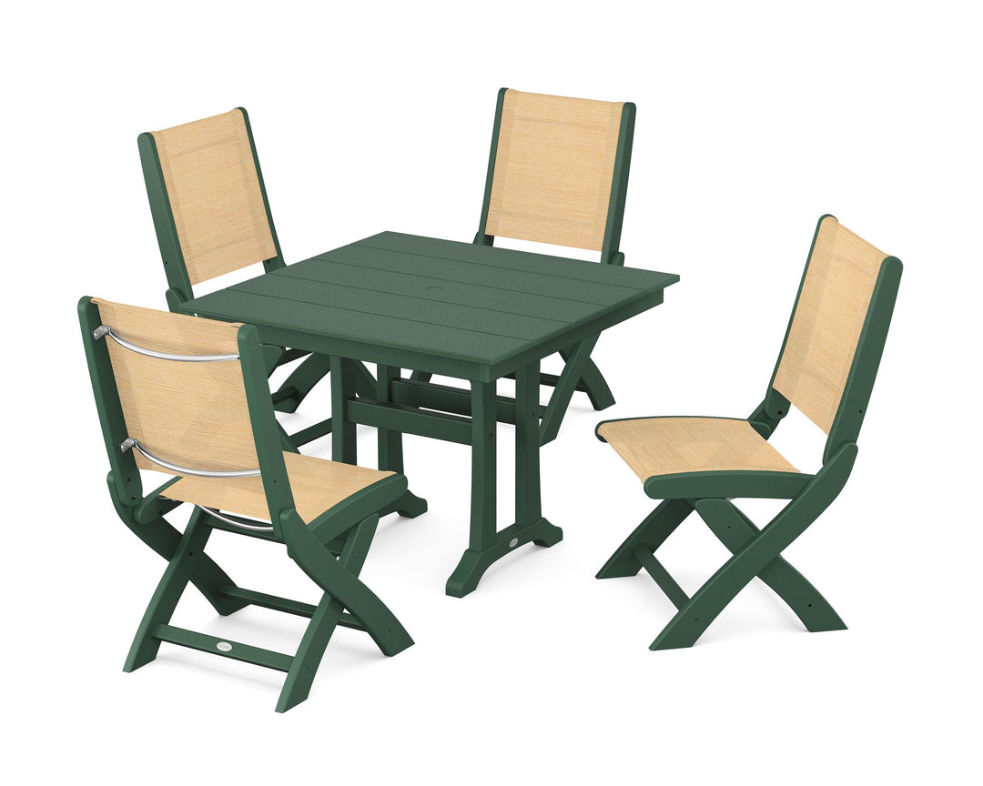 POLYWOOD® Coastal Folding Side Chair 5-Piece Farmhouse Dining Set With Trestle Legs
