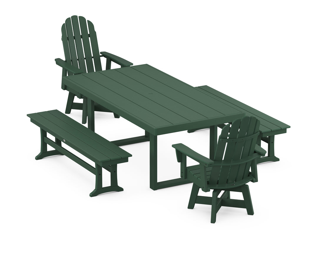 POLYWOOD® Vineyard Curveback Adirondack Swivel Chair 5-Piece Dining Set with Benches