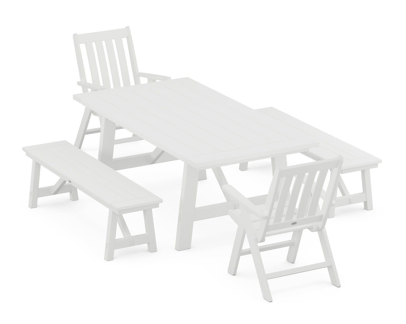 Vineyard Folding Chair 5-Piece Rustic Farmhouse Dining Set With Benches