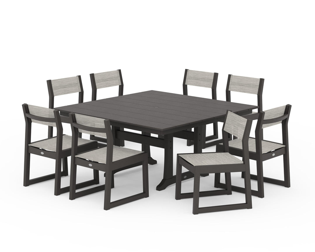 POLYWOOD® EDGE Sling Side Chair 9-Piece Farmhouse Trestle Dining Set