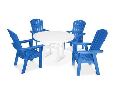 Nautical Curveback Adirondack 5-Piece Round Dining Set with Trestle Legs