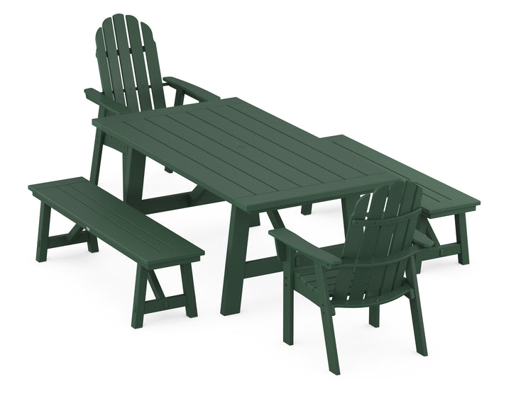 POLYWOOD® Vineyard Curveback Adirondack 5-Piece Rustic Farmhouse Dining Set With Benches