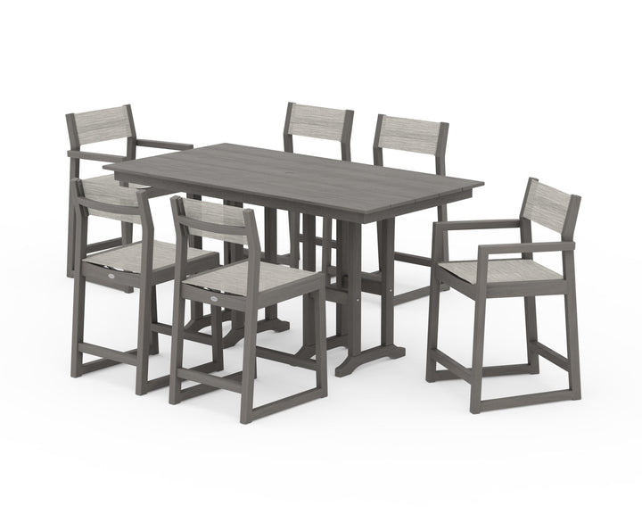 POLYWOOD® EDGE Sling 7-Piece Farmhouse Counter Set with Trestle Legs