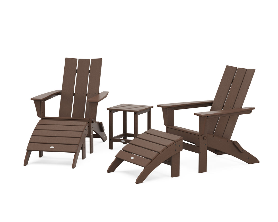 POLYWOOD® Modern Folding Adirondack Chair 5-Piece Set with Ottomans and 18" Side Table