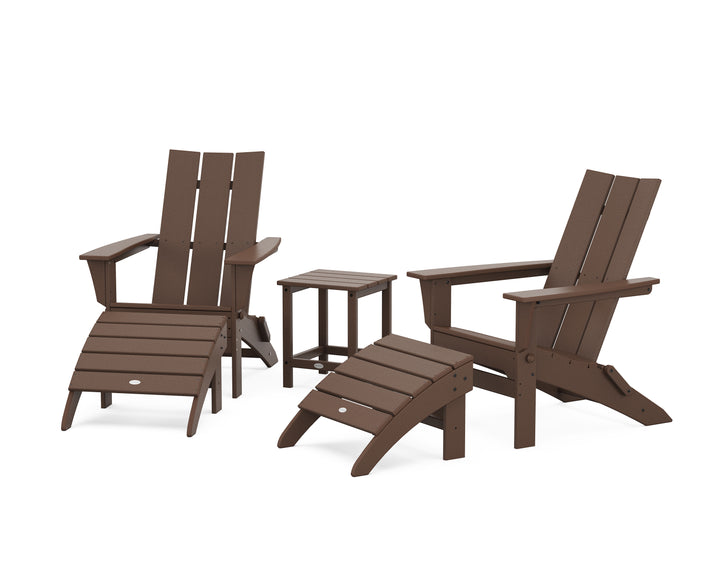 POLYWOOD® Modern Folding Adirondack Chair 5-Piece Set with Ottomans and 18" Side Table