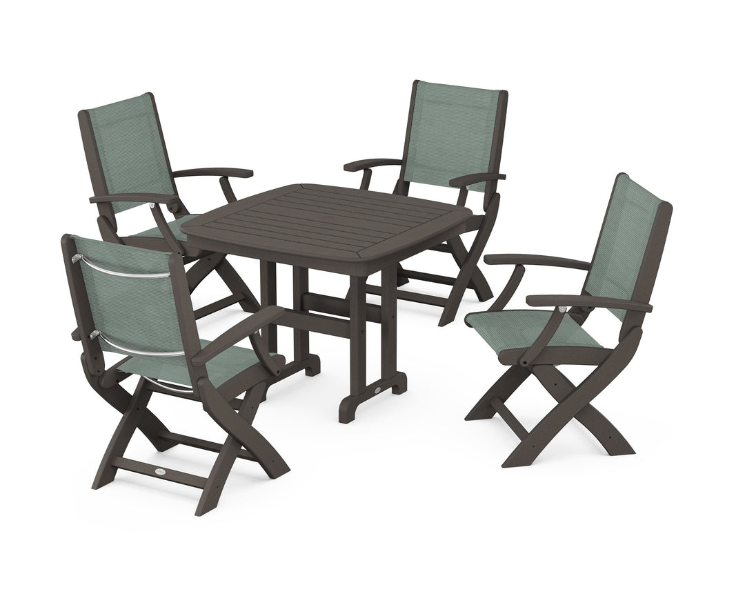 POLYWOOD® Coastal Folding Chair 5-Piece Dining Set