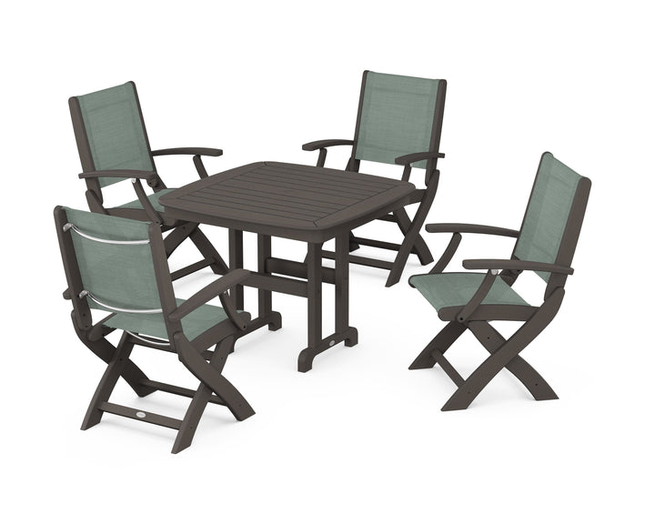 POLYWOOD® Coastal Folding Chair 5-Piece Dining Set