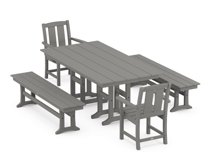 POLYWOOD® Mission 5-Piece Farmhouse Dining Set with Benches