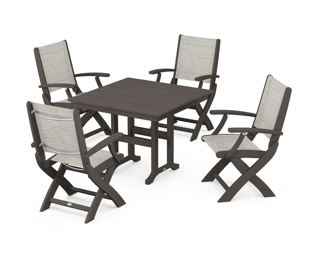 POLYWOOD® Coastal Folding Chair 5-Piece Farmhouse Dining Set