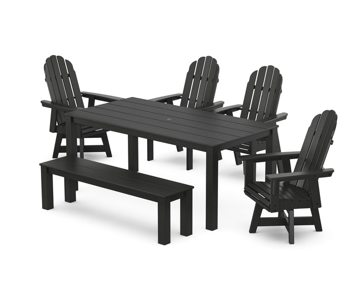 POLYWOOD® Vineyard Curveback Adirondack 6-Piece Parsons Swivel Dining Set with Bench