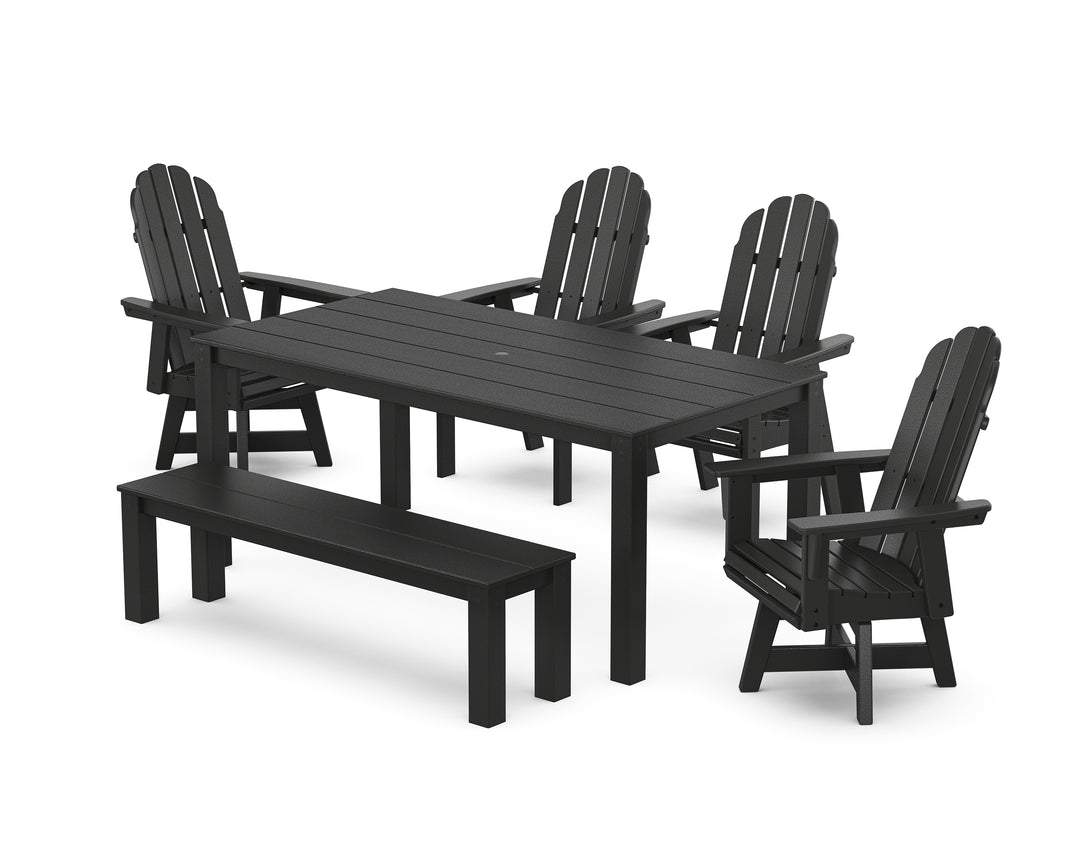 POLYWOOD® Vineyard Curveback Adirondack 6-Piece Parsons Swivel Dining Set with Bench