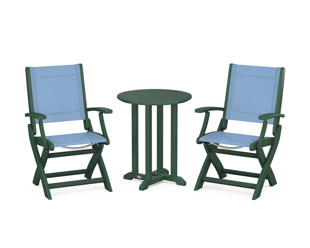 POLYWOOD® Coastal Folding 3-Piece Round Bistro Dining Set