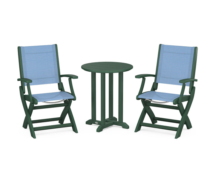 POLYWOOD® Coastal Folding 3-Piece Round Bistro Dining Set