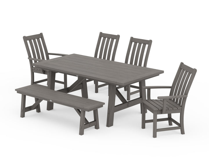 POLYWOOD® Vineyard 6-Piece Rustic Farmhouse Dining Set With Bench