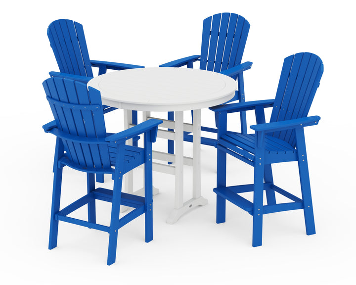 POLYWOOD® Nautical Curveback Adirondack 5-Piece Round Trestle Bar Set