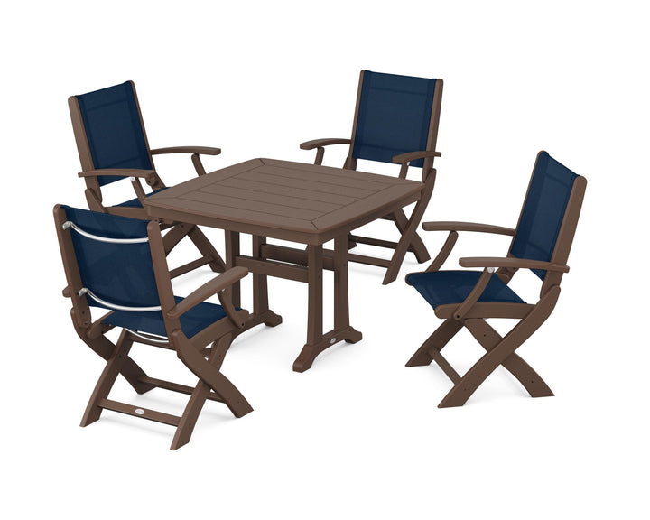 POLYWOOD® Coastal Folding Chair 5-Piece Dining Set with Trestle Legs