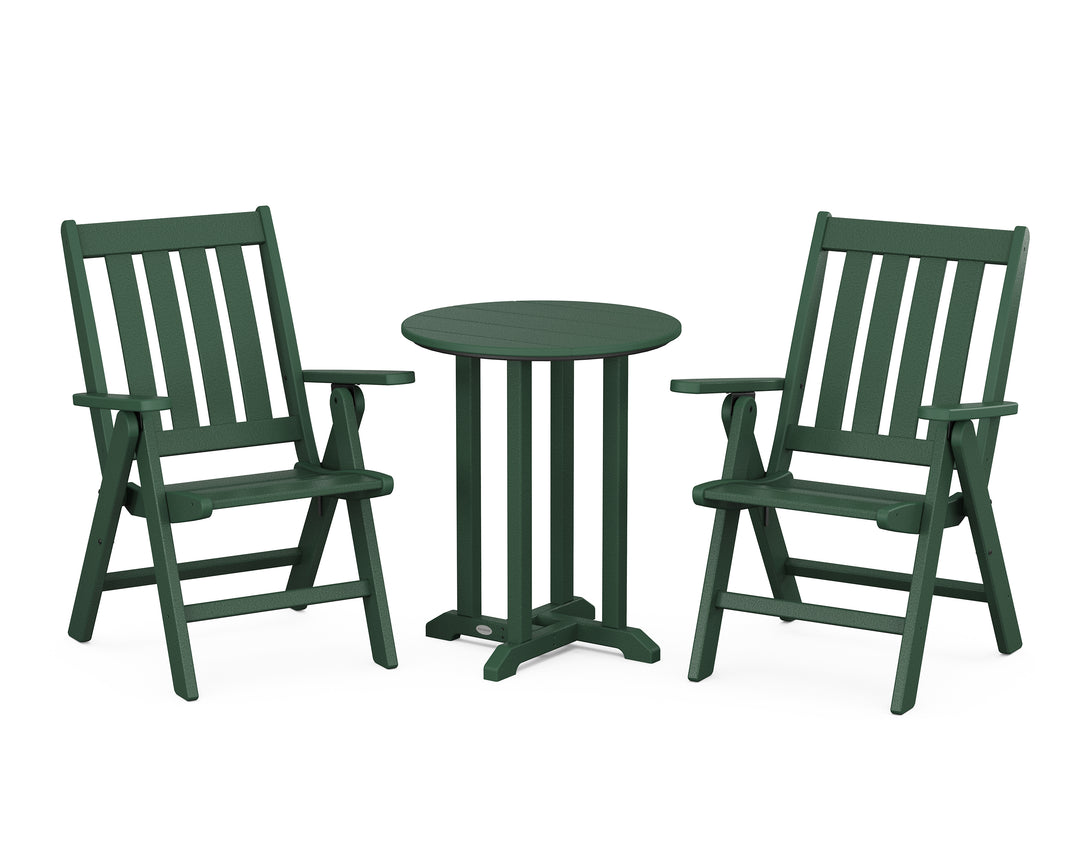 POLYWOOD® Vineyard Folding Chair 3-Piece Round Bistro Dining Set