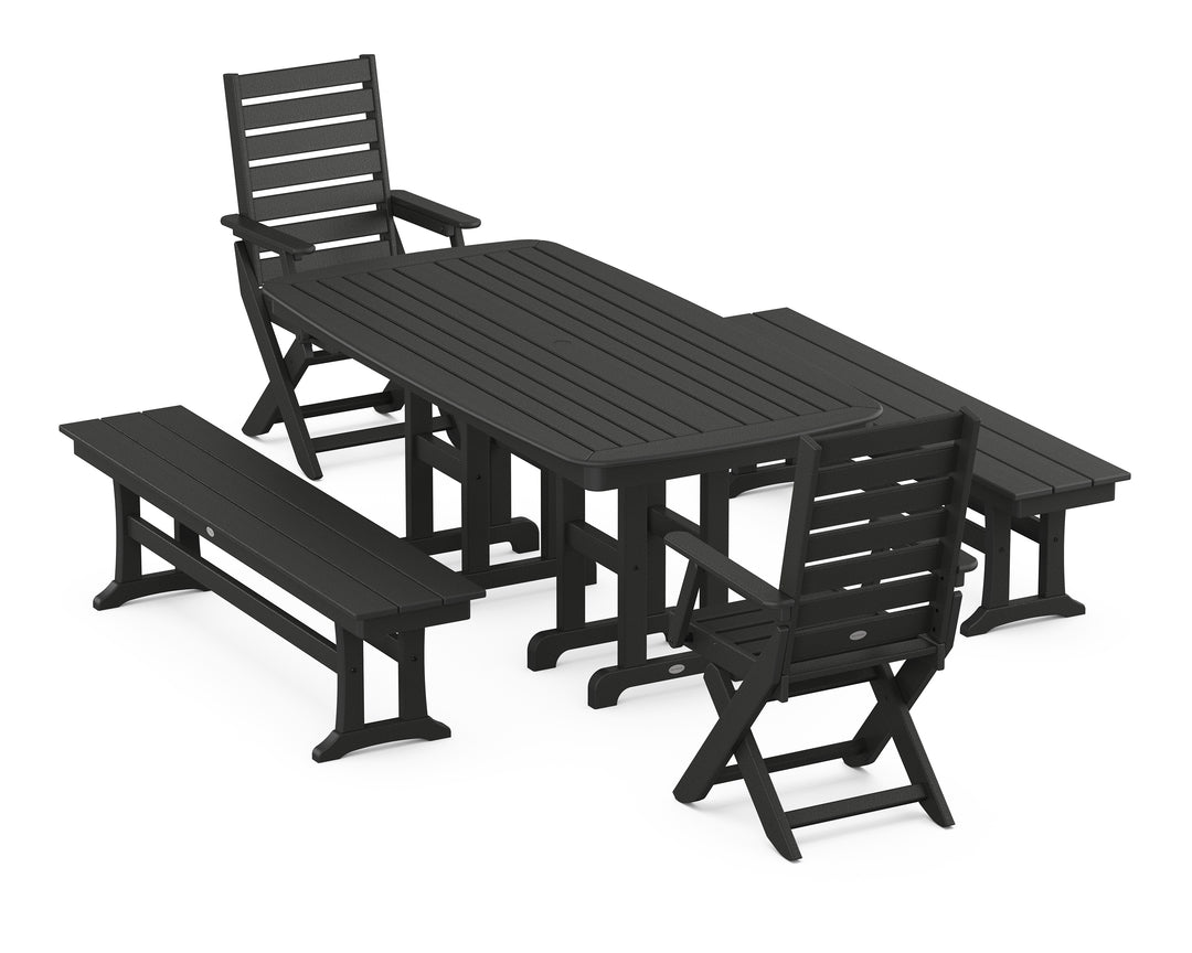POLYWOOD® Captain Folding Chair 5-Piece Dining Set with Benches
