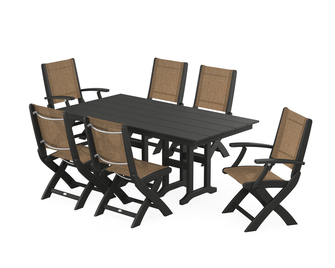 POLYWOOD® Coastal Folding Chair 7-Piece Farmhouse Dining Set