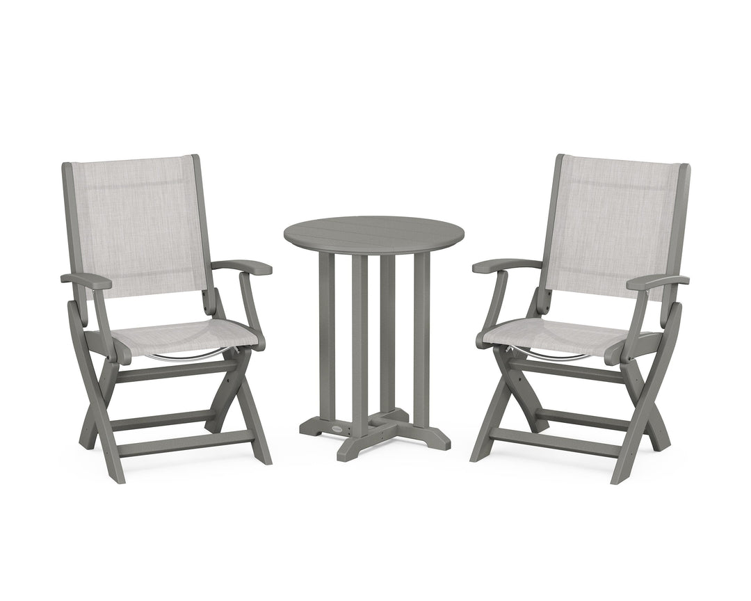POLYWOOD® Coastal Folding 3-Piece Round Bistro Dining Set