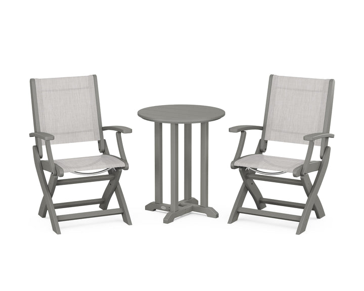 POLYWOOD® Coastal Folding 3-Piece Round Bistro Dining Set