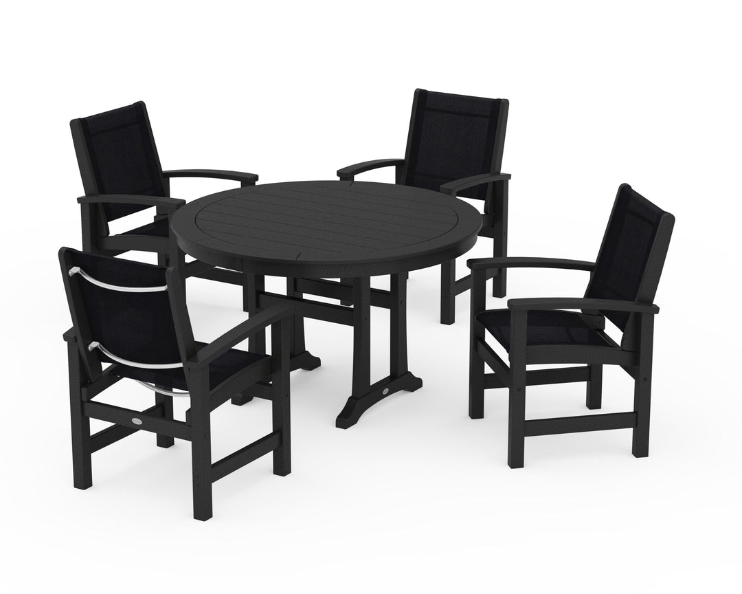 POLYWOOD® Coastal 5-Piece Round Dining Set with Trestle Legs