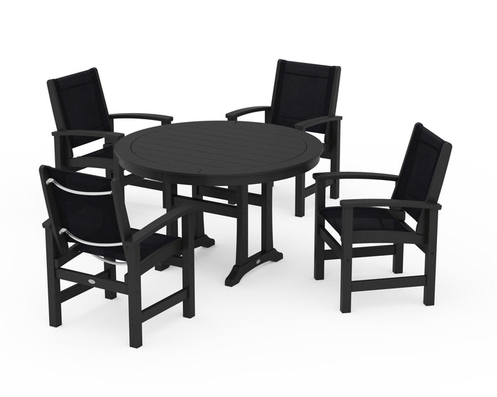 POLYWOOD® Coastal 5-Piece Round Dining Set with Trestle Legs