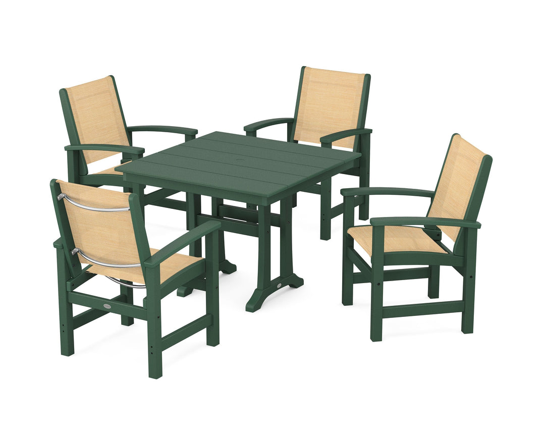 POLYWOOD® Coastal 5-Piece Farmhouse Dining Set With Trestle Legs