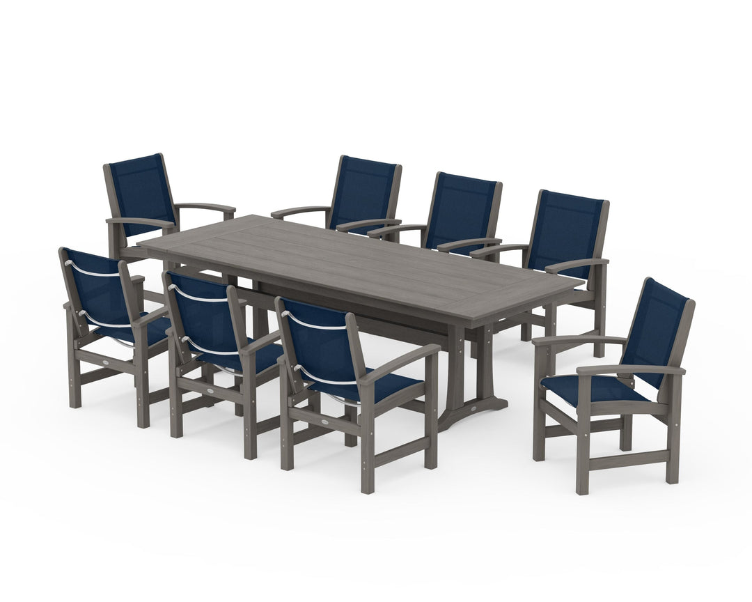 POLYWOOD® Coastal 9-Piece Farmhouse Dining Set with Trestle Legs