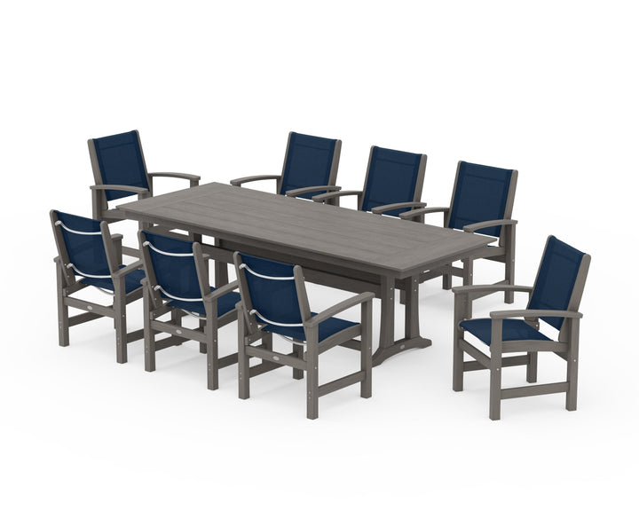 POLYWOOD® Coastal 9-Piece Farmhouse Dining Set with Trestle Legs