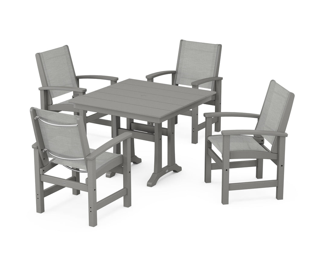 POLYWOOD® Coastal 5-Piece Farmhouse Dining Set With Trestle Legs
