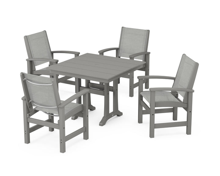 POLYWOOD® Coastal 5-Piece Farmhouse Dining Set With Trestle Legs