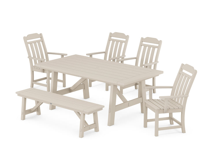 Country Living Cottage 6-Piece Rustic Farmhouse Dining Set with Bench