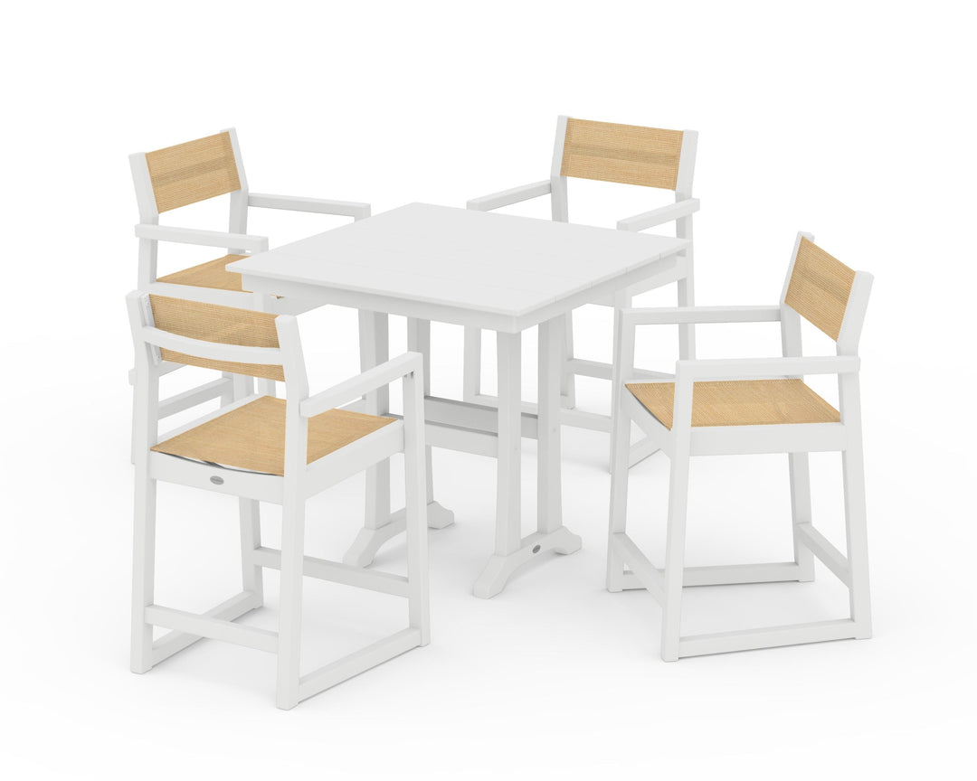 POLYWOOD® EDGE Sling Arm Chair 5-Piece Farmhouse Counter Set with Trestle Legs