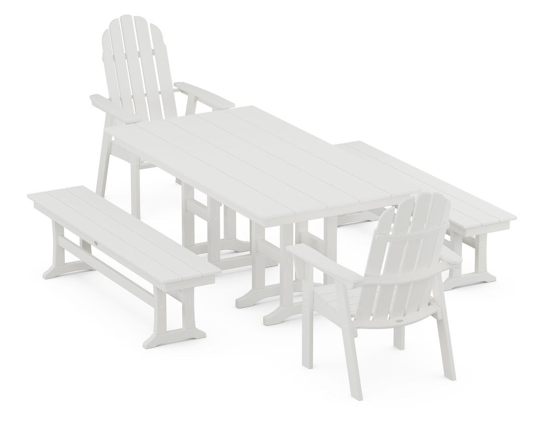 POLYWOOD® Vineyard Curveback Adirondack 5-Piece Farmhouse Dining Set with Benches