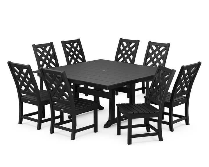 Country Living Wovendale Side Chair 9-Piece Square Farmhouse Dining Set with Trestle Legs