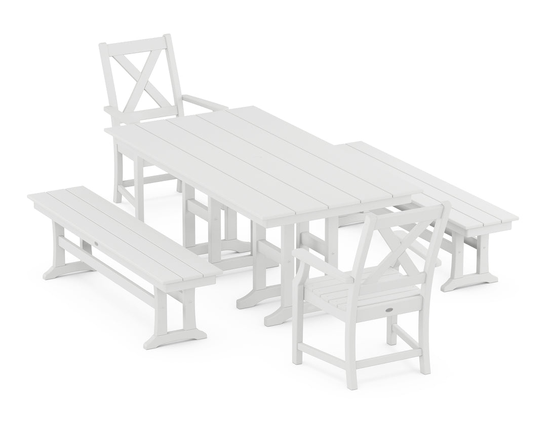 POLYWOOD® Braxton 5-Piece Farmhouse Dining Set with Benches