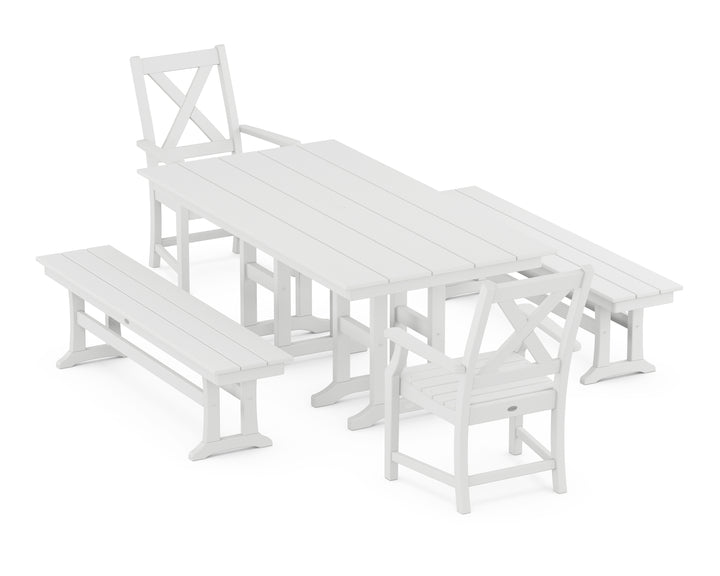 POLYWOOD® Braxton 5-Piece Farmhouse Dining Set with Benches