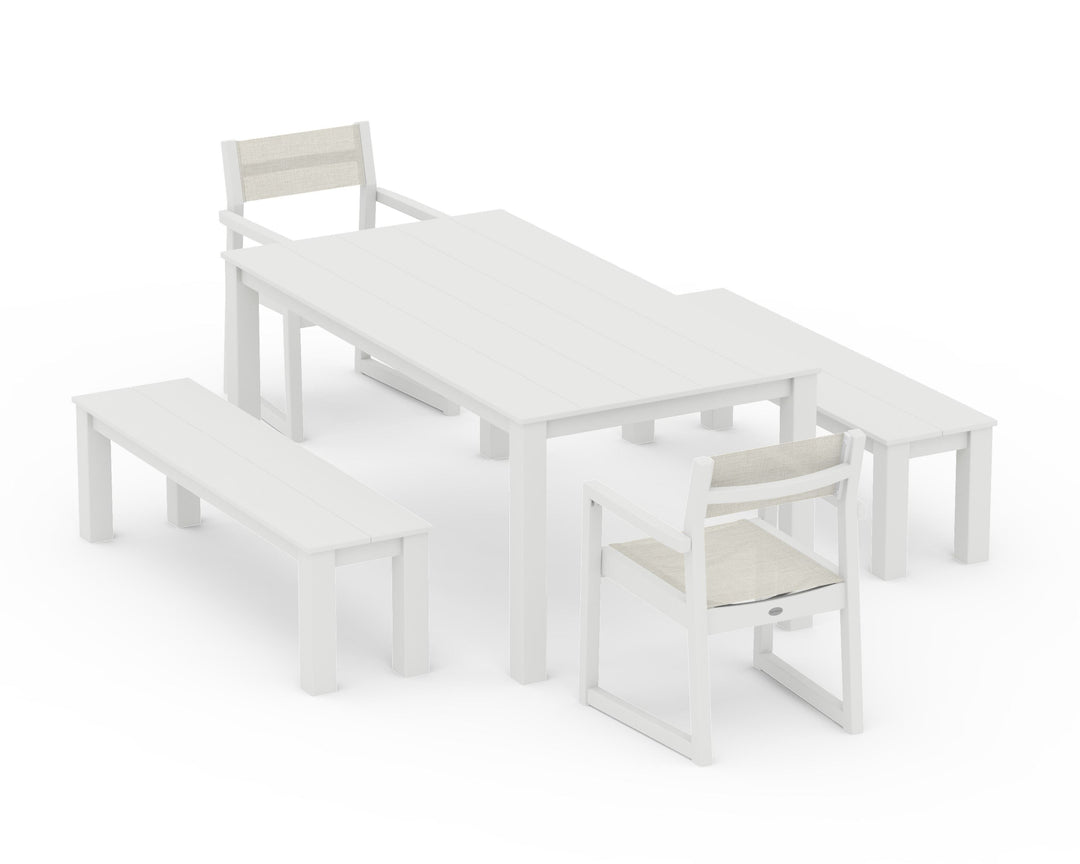 POLYWOOD® EDGE Sling Arm Chair 5-Piece Parsons Dining Set with Benches