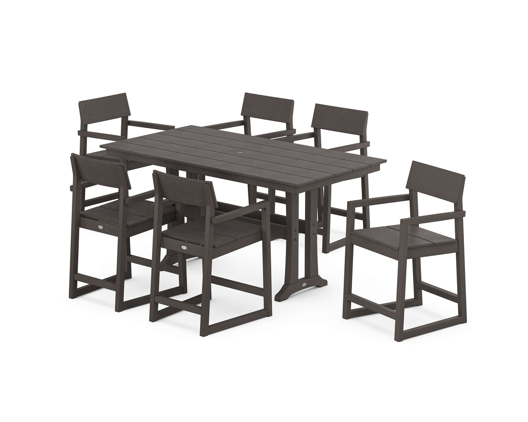 POLYWOOD® EDGE Arm Chair 7-Piece Farmhouse Counter Set with Trestle Legs