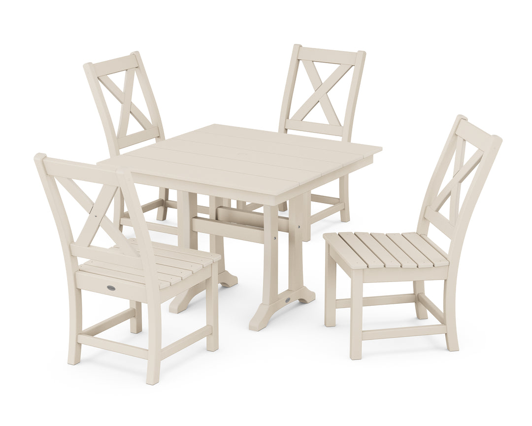 POLYWOOD® Braxton Side Chair 5-Piece Farmhouse Dining Set With Trestle Legs