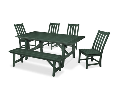 Vineyard 6-Piece Rustic Farmhouse Side Chair Dining Set with Bench