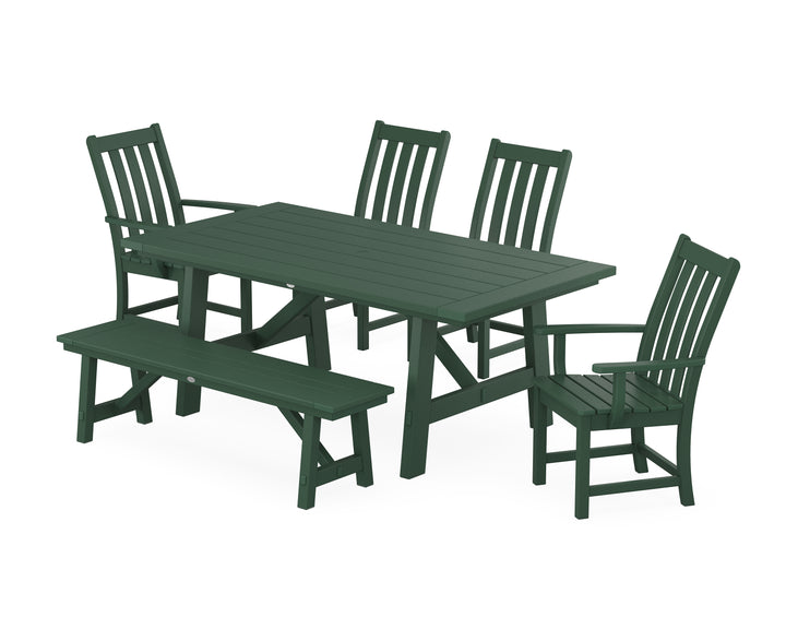 POLYWOOD® Vineyard 6-Piece Rustic Farmhouse Dining Set With Bench