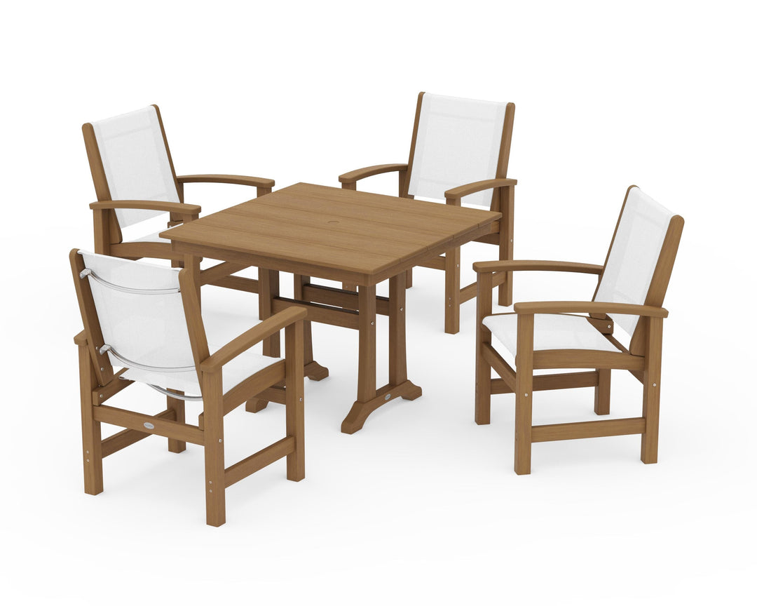 POLYWOOD® Coastal 5-Piece Farmhouse Dining Set With Trestle Legs
