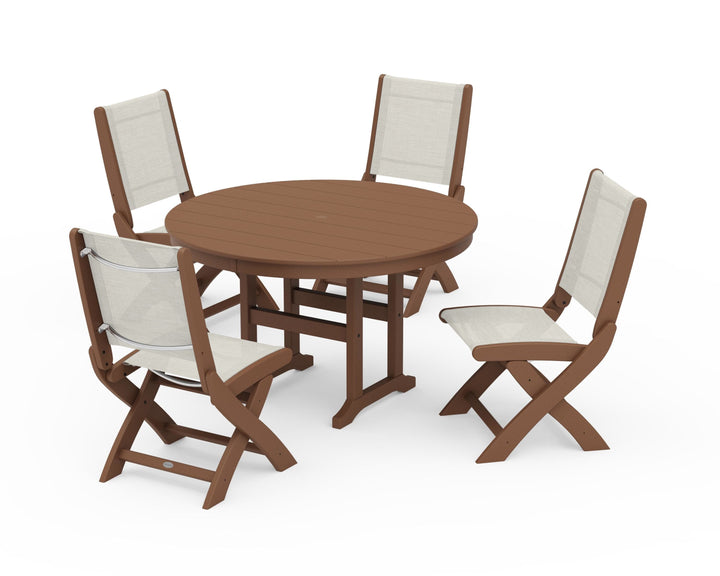 POLYWOOD® Coastal Folding Side Chair 5-Piece Round Dining Set