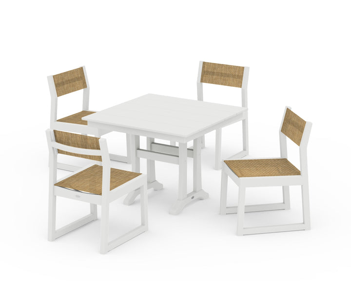 POLYWOOD® EDGE Sling 5-Piece Farmhouse Trestle Side Chair Dining Set
